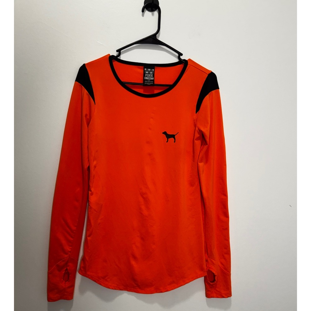 Pink Victoria's Secret Ultimate Long Sleeve Athletic Top Orange Thumbholes S